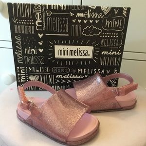 Mini Melissa Pink Glitter Beach Slides